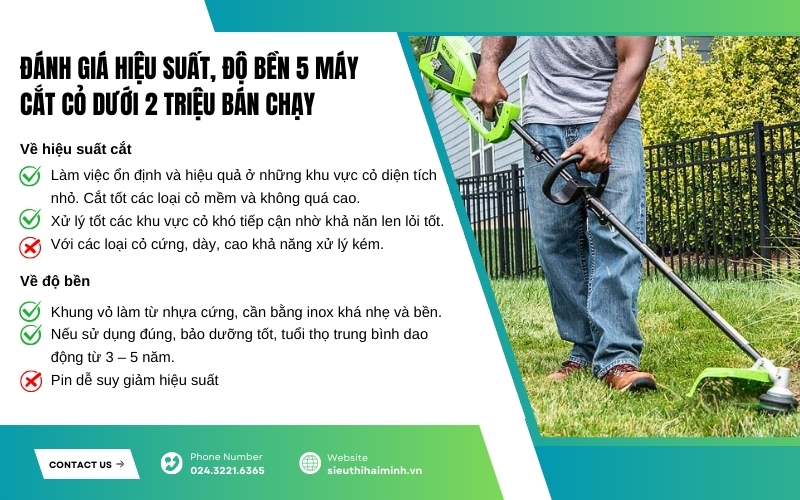 Đánh giá hiệu suất, độ bền 5 máy cắt cỏ dưới 2 triệu bán chạy
